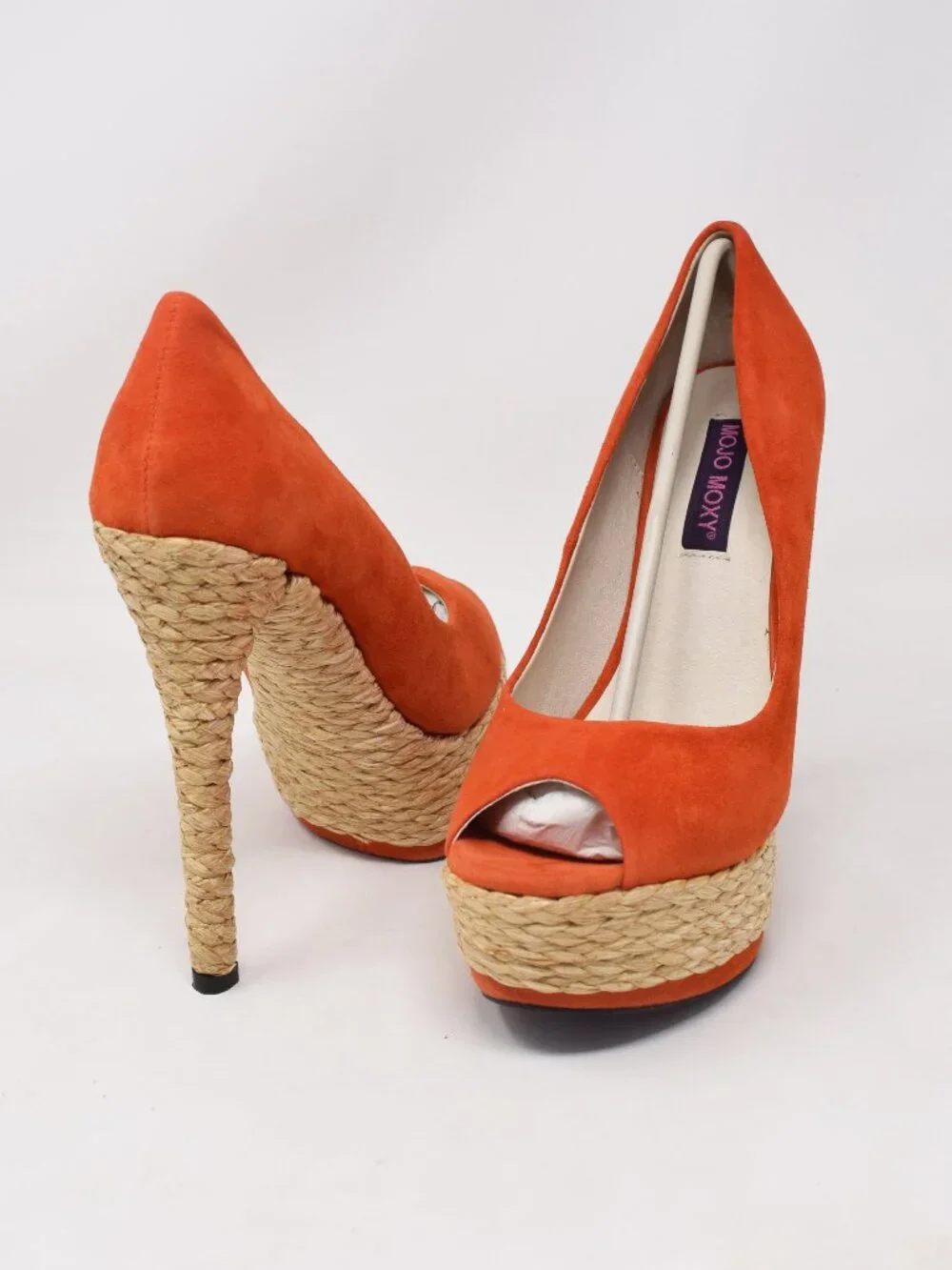 Mojo Moxy Tropicana Platform Pumps 7.5 B Orange Espadrille Heels New Open Peep